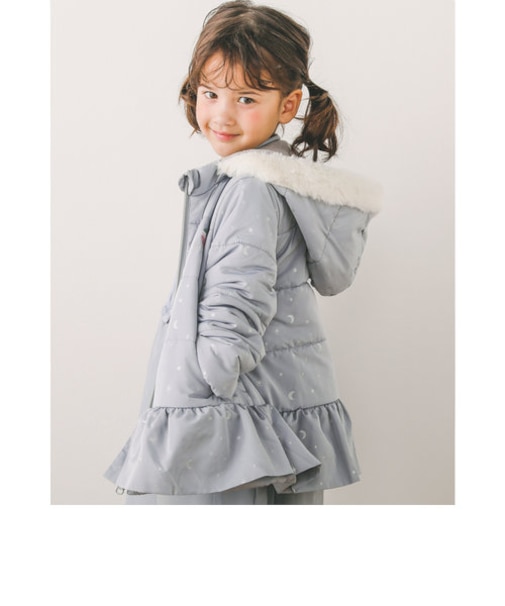 取り外し可能 フード 付き キラキラ 箔プリント 裏フリース タフタ 中綿 ジャケット (80~130cm)