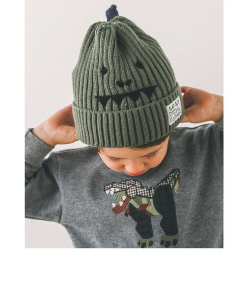 恐竜 ロープ刺繍 トサカ ニット帽 (48~55cm)