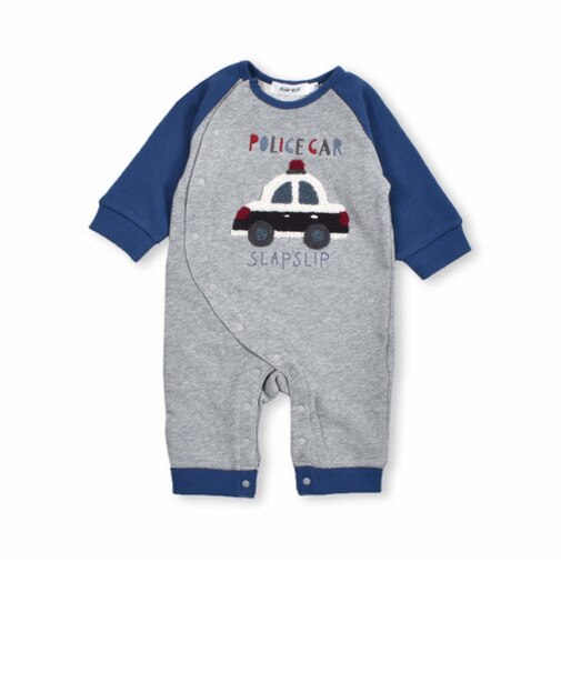 【 お揃い 】 はたらくくるま 消防車 パトカー ショベルカー サガラ刺繍 ロンパース ベビー (60~80cm)