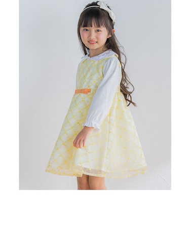 日本製 フォーマル オーガンジー 花柄 フラワー 刺繍 ワンピース (110~130cm)