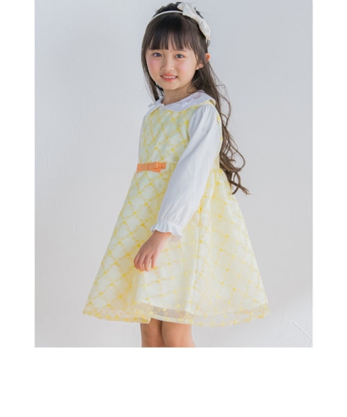 日本製 フォーマル オーガンジー 花柄 フラワー 刺繍 ワンピース (110~130cm)