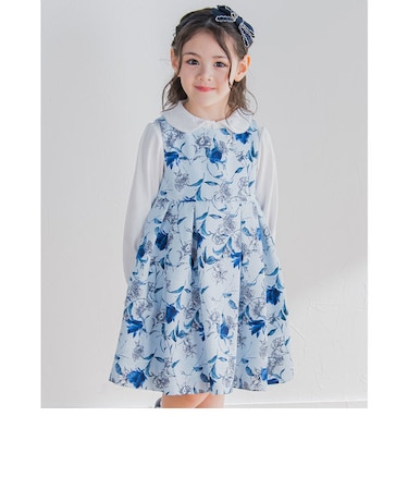 日本製 フォーマル グログラン 花柄 フラワー プリント ワンピース (110~130cm)