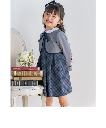 フォーマル チェック ワンピース ノーカラー ジャケット 2点 セット (110~130cm)
