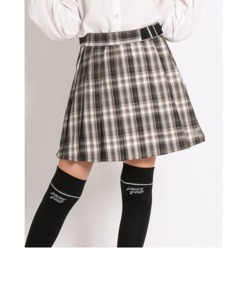 【 ニコ☆プチ 掲載 】飾り ベルト インナー パンツ 付き ラメ糸 ツイル チェック プリーツ スカパン (130~160cm)