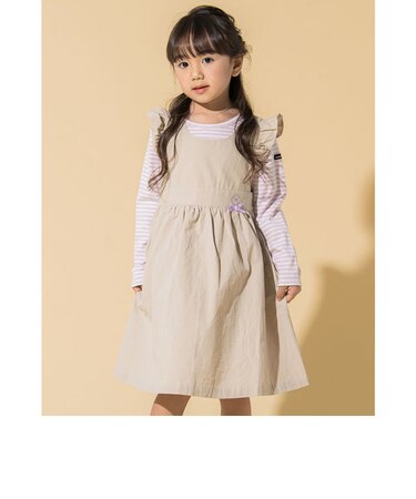 2点 セット 長袖 ボーダー Tシャツ ＋ 肩 フリル ジャンパースカート (80~130cm)