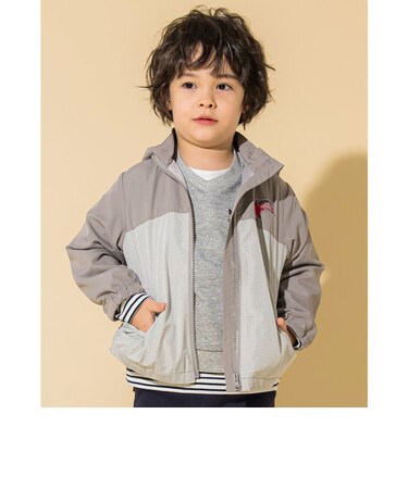 【 撥水加工 】 フード 取り外し 配色 チェック 切り替え タフタ ジャケット (90~130cm)