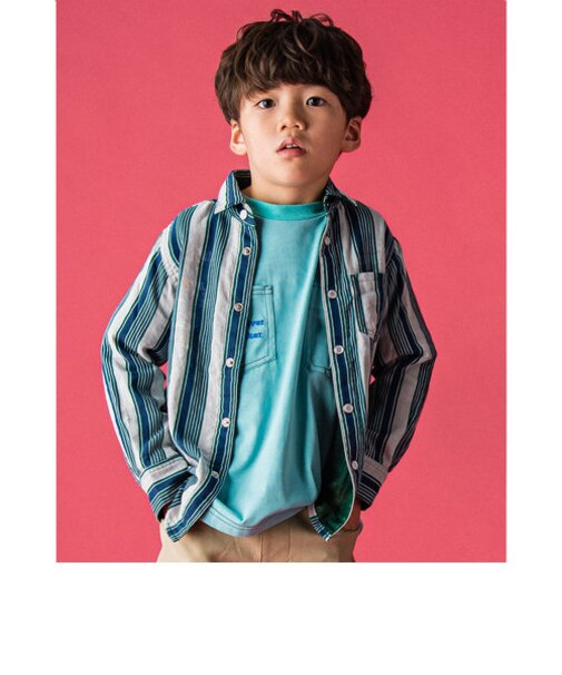 ロゴ リバーシブル コットン ガーゼ ボーダーシャツ (100~160cm)