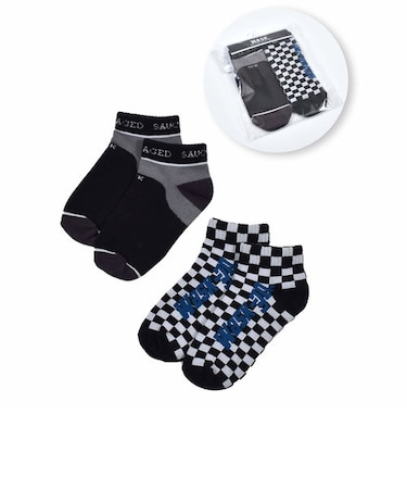 チェック ＋ 配色 ２P ショート ソックス (15~24cm)