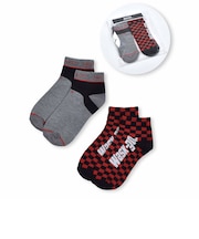 チェック ＋ 配色 ２P ショート ソックス (15~24cm)