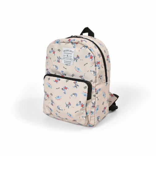 総柄 恐竜 ポケット 付き ナイロンツイル リュック (S~M)