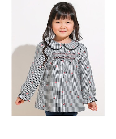 【 お揃い 】 チェリー 柄 ギンガム チェック 丸 襟 チュニック (80~130cm)