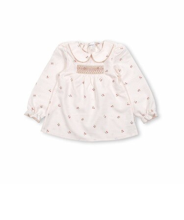 【 お揃い 】 チェリー 柄 ギンガム チェック 丸 襟 チュニック (80~130cm)