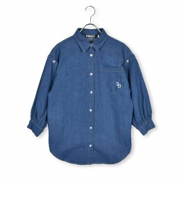 肩 ボタン 開き BIG コットン デニム シャツ (130~160cm)