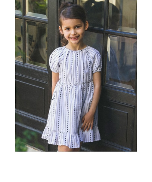 【お揃い】コットンストライプギャザーワンピース(90~140cm)