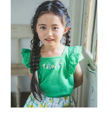 レースフリルお花刺繍Tシャツ(90~140cm)