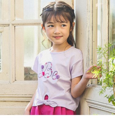 フラワーロゴプリント裾結びTシャツ(90~150cm)