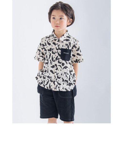 パンダシャツ + Wガーゼ ショートパンツ コットン セット (95~130cm)