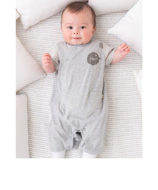 オーガニック 天竺 ボーダー クマ カバー オール (70~80cm)