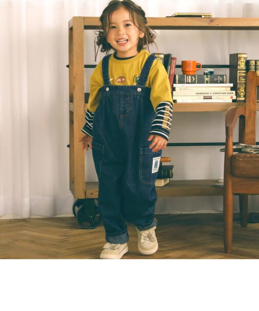 バックプリントハイウエスト風デニムサロペット(80~120cm)