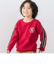 【お揃い】車模様生地ルートライン袖配色トレーナー(80~130cm)