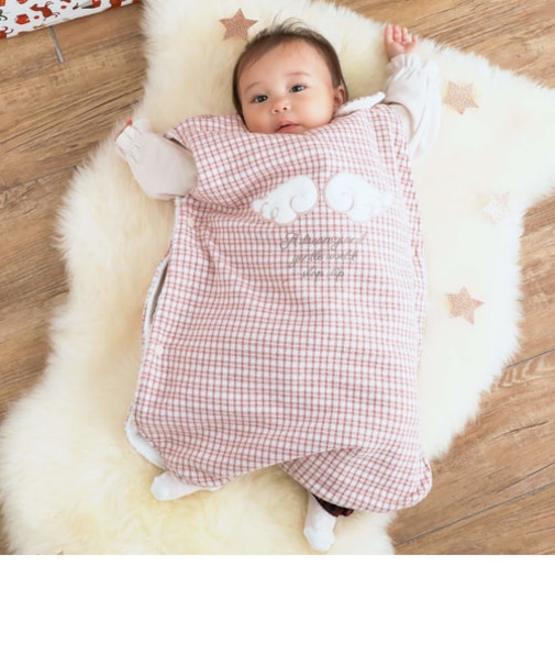 チェック柄天使の羽根モチーフボアスリーパーベビー