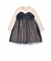 花柄チェック柄チュールドッキングワンピース(80~130cm)