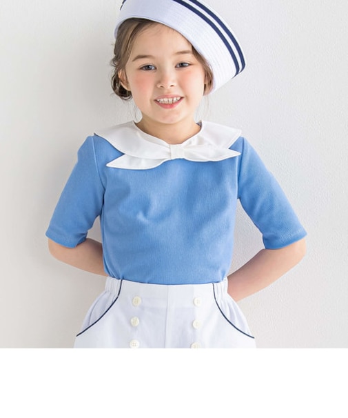 セーラー付け襟テレコ半袖Tシャツ(90~160cm)