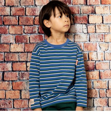 ロゴバックプリントマルチボーダー天竺Tシャツ(100~160cm)