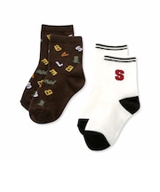 恐竜はたらくくるまマルチ総柄+ワンポイントソックス2点セット(13~21cm)