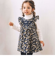 【お揃い】シャツコールフラワープリントヨークフリルワンピース(80~90cm)