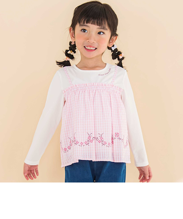 キャミ重ね着風刺しゅうTシャツ(80~130cm)