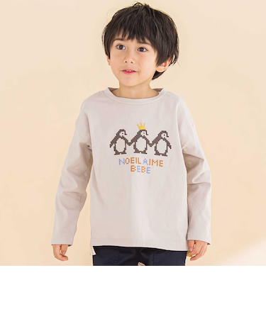天竺切り替えビットペンギンプリントTシャツ(80~130cm)