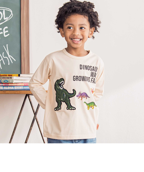 ベア天竺 恐竜サガラワッペンプリントTシャツ(100~160cm)