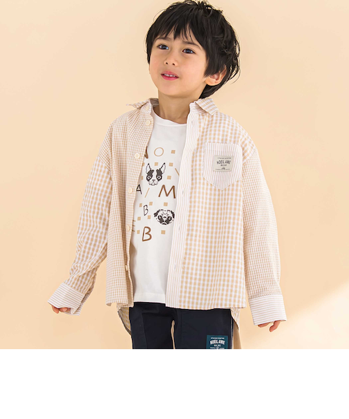 ギンガムチェックシャツ+Tシャツセット(80~130cm)