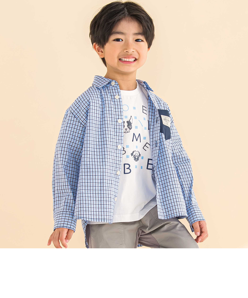 ギンガムチェックシャツ+Tシャツセット(80~130cm)