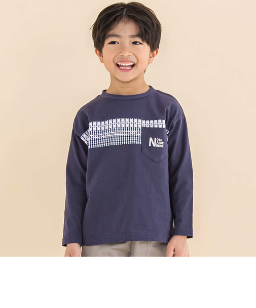 【お揃い】天竺ギンガムJQ切り替えTシャツ(80~130cm)