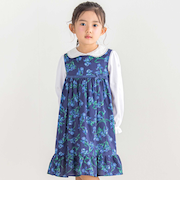 【お揃い】【リバティプリント】【日本製】フレンチ・アイリスフリルギャザーワンピース(90~150cm)