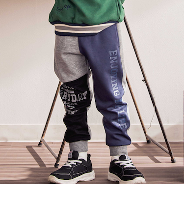 ロゴプリント配色段ボールニットジョガーパンツ(100~160cm)