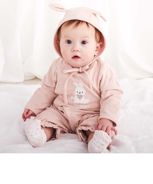 【お揃い】クマウサギひよこアニマルモチーフ2wayロンパース＋帽子2点セットベビー(50~70cm)
