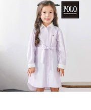 【POLO BCS(ポロ・ビーシーエス)×SLAP SLIPコラボ】【お揃い】ベルト付き襟カフスバイカラーストライプ柄シャツワンピース(80~130cm)