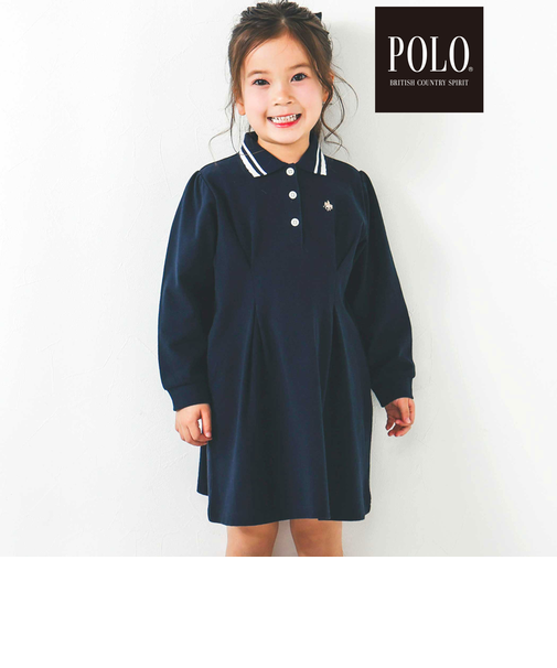 【POLO BCS(ポロ・ビーシーエス)×SLAP SLIPコラボ】【お揃い】無地ボーダーライン襟ポロシャツワンピース(80~130cm)