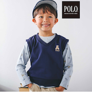 【POLO BCS(ポロ・ビーシーエス)×SLAP SLIPコラボ】【お揃い】POLO総柄プリントTシャツ+クマさん刺しゅうベスト2点セット(80~130cm)