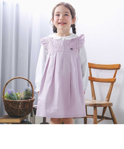 ツイル千鳥チェック袖フリルジャンパースカート(80~130cm)