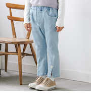 裾スリットパール花付きツイルデニムパンツ(90~130cm)