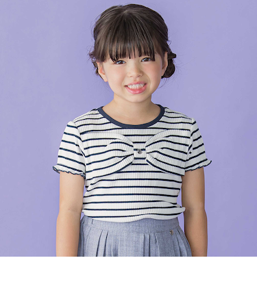 リブボーダーリボンポイントTシャツ(95~150cm)