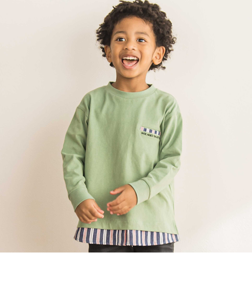 ストライプシャツレイヤード風天竺Tシャツ(100~160cm)