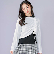 【 ニコ☆プチ 掲載 】肩あきTシャツ＆シャーリングトップセット(130~160cm)