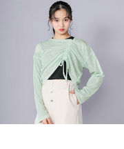 【 ニコ☆プチ 掲載 】肩あきTシャツ＆シャーリングトップセット(130~160cm)