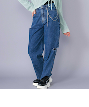 【 ニコ☆プチ 掲載 】チャーム付きサイドカットアウトデニムパンツ(130~160cm)