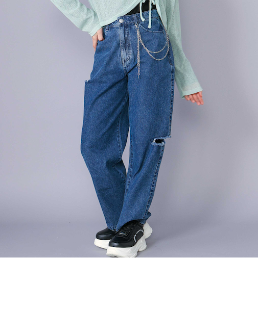 【 ニコ☆プチ 掲載 】チャーム付きサイドカットアウトデニムパンツ(130~160cm)